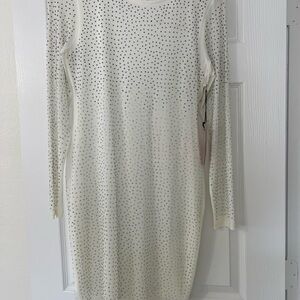 Haute Monde Cream Studded Long Sleeve Dress